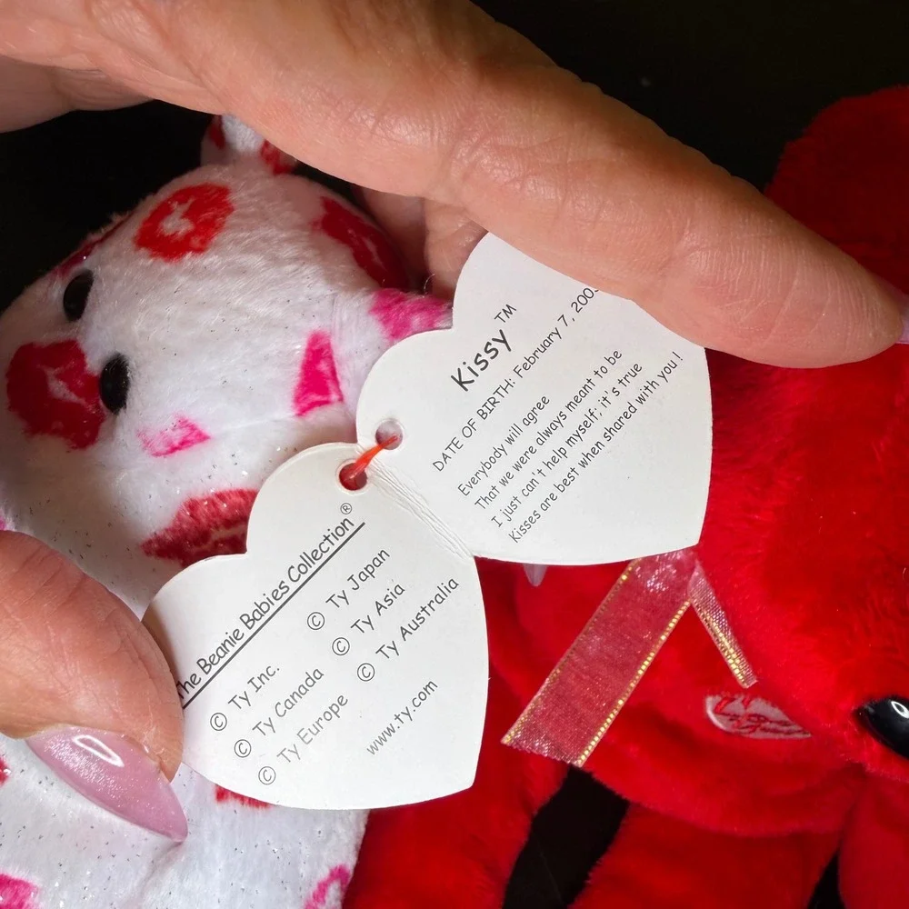 Ty Beanie Babies Kissy and Secret Valentine Bears 2003 10th Anniversary Set